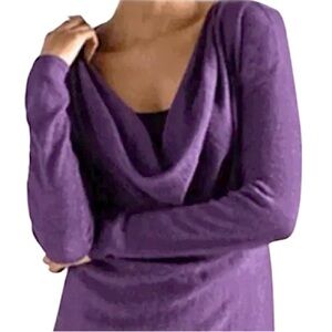EILEEN FISHER Alpaca Merino Wool Draped Cowl Neck Sweater in Purple Size Small